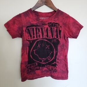 Nirvana Tie Dye Crewneck Graphic T-Shirt Red Black Little Boys Size XS 4 Cotton
